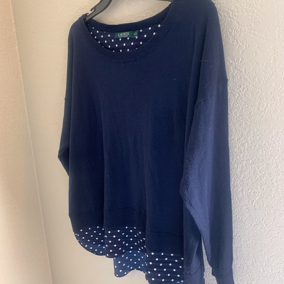 Ralph Lauren Blue and white with polka dots on blue overlay pullover sweater XL - Picture 3 of 6